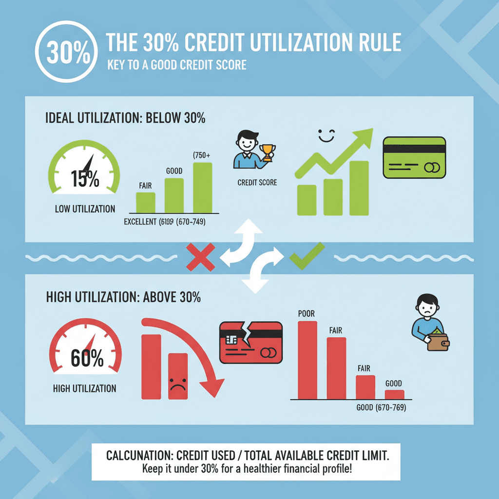 Image illustrating the 30% rule in credit utilization